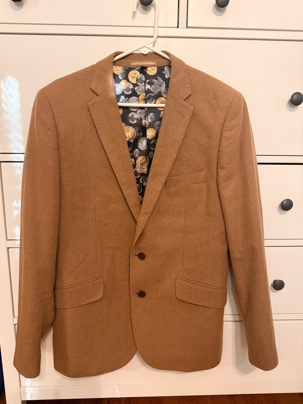 Men's Camel Two-Button Wool-Blend Blazer